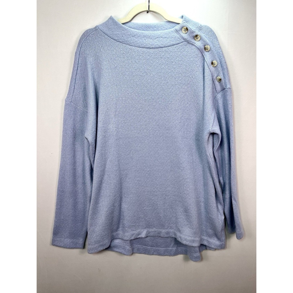 Ann Taylor Loft Baby Blue Round Neck Sweater Side Button Detail Sz XXL